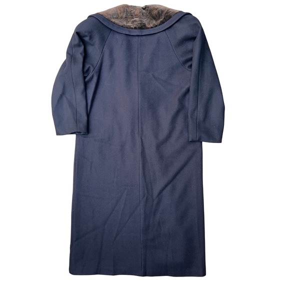 Vintage Maggie Lawrence W's Black w/ Brown Paisley Velvet Collar Long Wool Coat - Picture 8 of 12